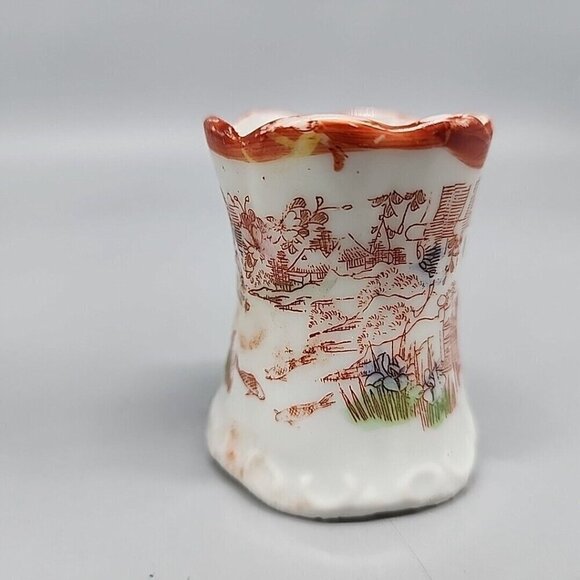 Toothpick Holder Decorated With Japanese Geisha Scene Porcelain 2.5" - Picture 3 of 7